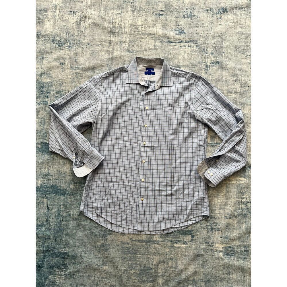 Egara Blue Gray Windowpane Plaid Modern Fit Dress Shirt 2XLT 18 - 18 1/2